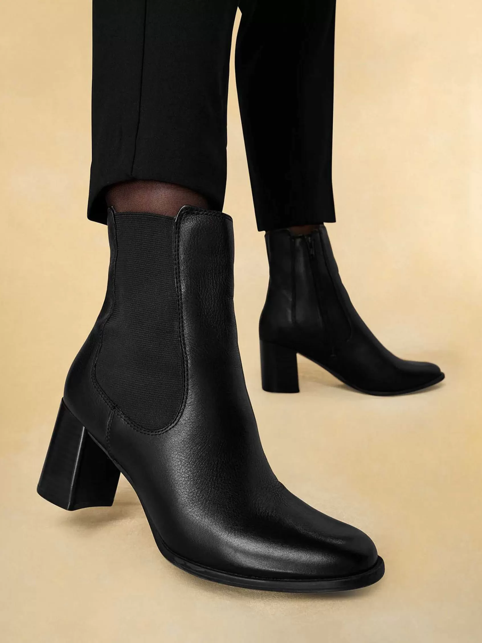 5th Avenue Enkellaarzen & Boots>E Leren Enkellaars Hak Zwart