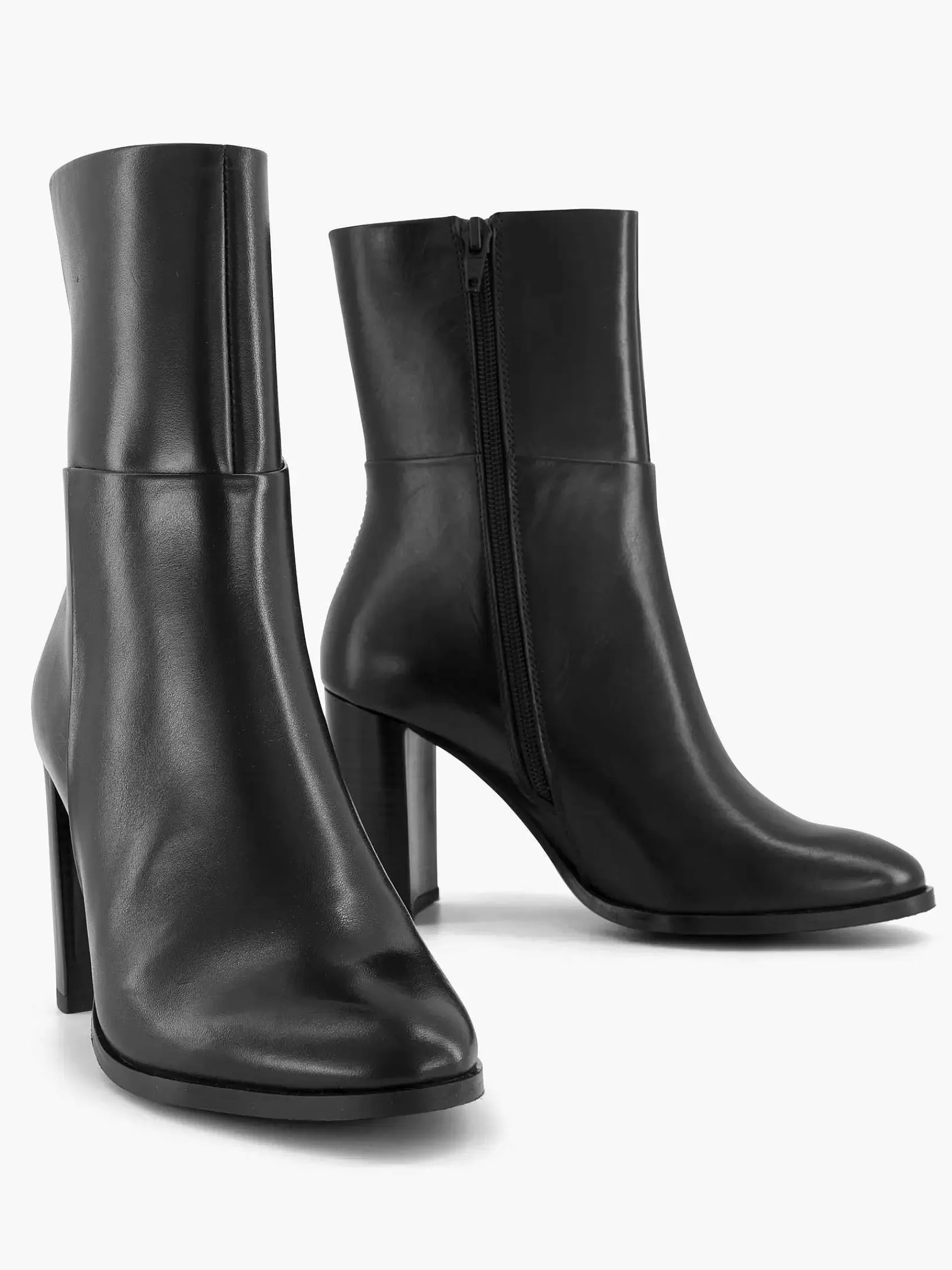 5th Avenue Enkellaarzen & Boots>E Leren Enkellaars Hoge Hak Zwart