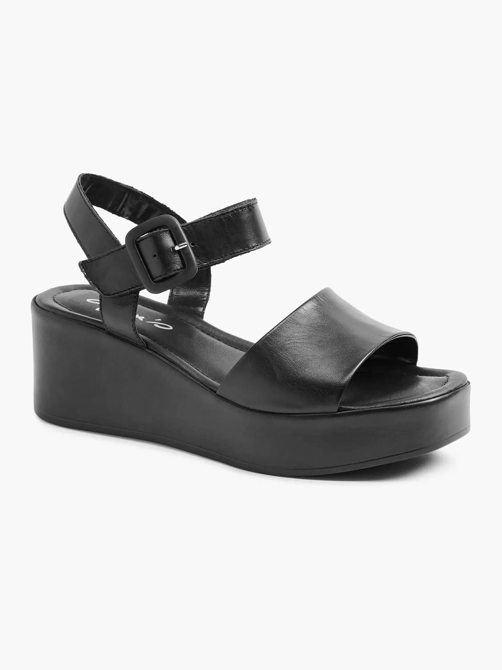 5th Avenue Sandalen>E Platform Leren Sandaal Zwart