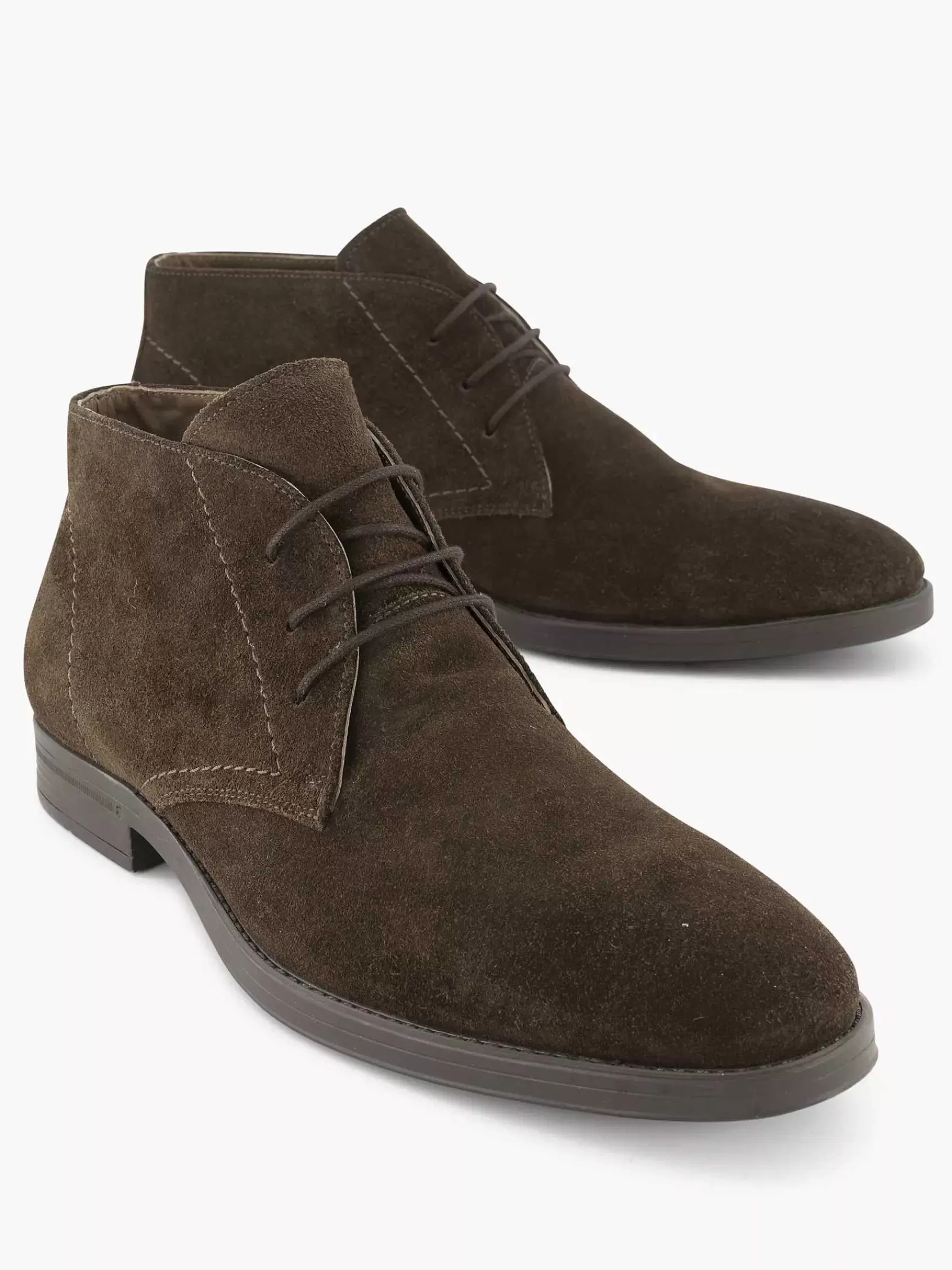 AM SHOE Boots & Laarzen>E Suede Veterboot Donkerbruin