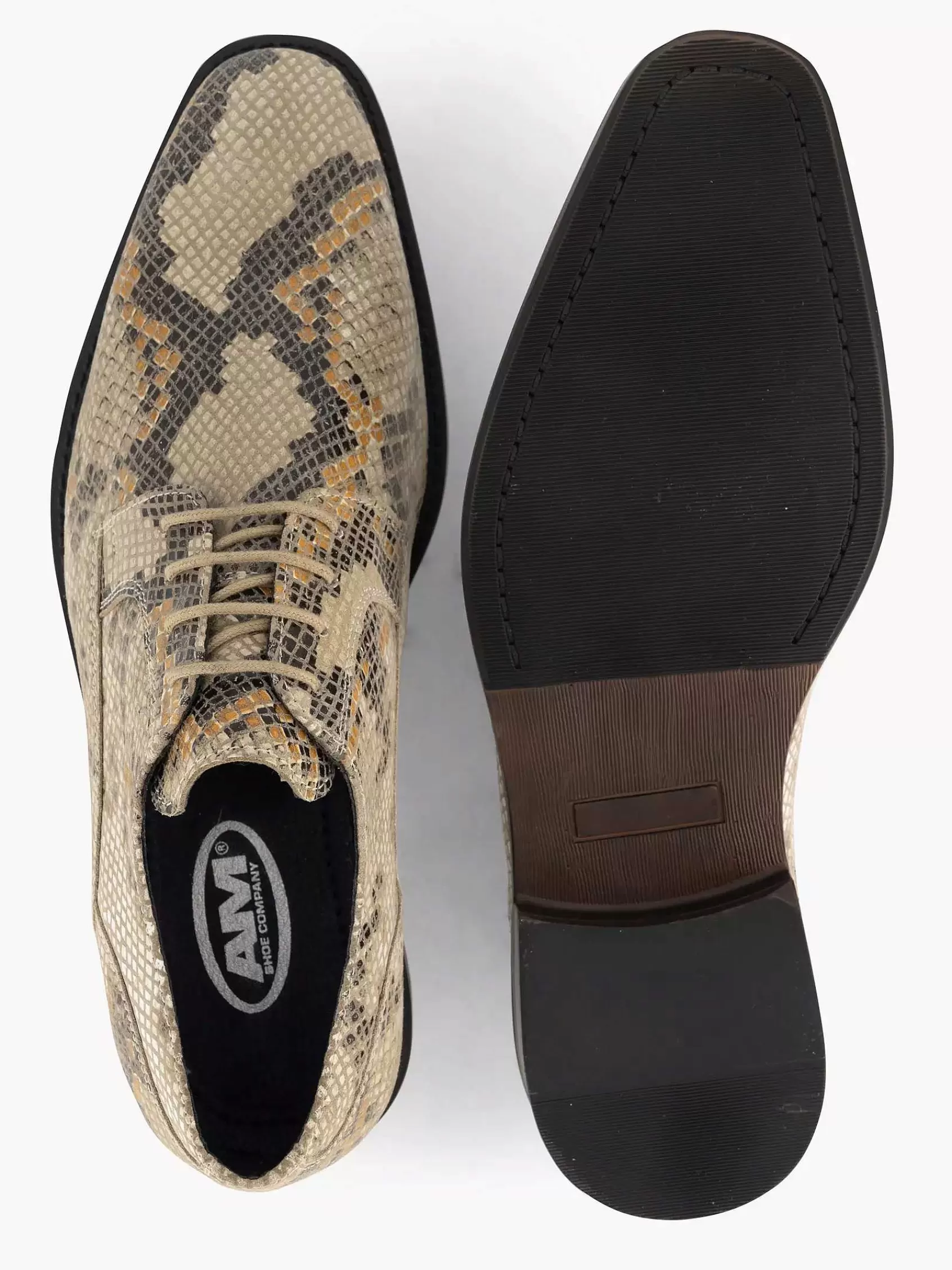 AM SHOE Geklede Schoenen>Leren Veterschoen Slangenprint Beige